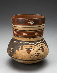 Beaker Depicting Human Head and Rows of Geometric Motifs by Nazca