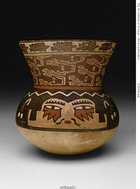 Beaker in the Form of a Head with Abstract Serpent-like Textile Pattern by Nazca