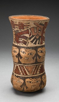 Curving Beaker with Rows of Abstract Human Faces and Sacrifice by Nazca