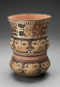 Curving Beaker with Rows of Abstract Human Faces by Nazca