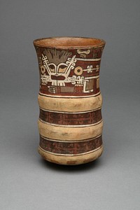 Beaker with Molded Horizontal Bands, Depicting a Masked Ritual Performer by Nazca