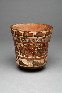 Beaker Depicting Decapitated Heads, Likely Trophy Heads by Nazca