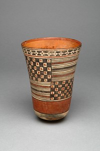 Beaker with Rectangular Areas Filled with Stripes and Checkerboard Pattens by Nazca