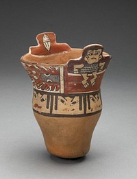 Stepped-Rim Beaker Depicting Human Figures, Faces, and Abstract Motifs by Nazca