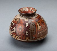 Jar Depicting a Costumed Ritual Performer Wearing Feline Mask by Nazca