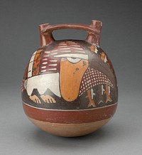 Double Spout Vessel Depicing an Abstract Bird with Fish by Nazca