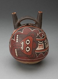 Double Spout Vessel Depicting Masked Figure with Serpent Attributes by Nazca