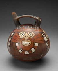 Double Spout Vessel Depicting Costumed Figure Wearing Feline Mask by Nazca