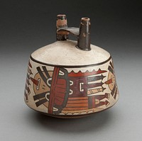 Double Spout Vessel Depicting Costumed Ritual Performers by Nazca