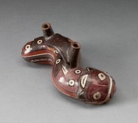 Vessel in the Form of a Serpent Wearing a Feline Mask Covered with Abstract Motifs by Nazca
