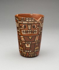 Drinking Cup (Kero) with an Abstracted Masked Figure by Tiwanaku