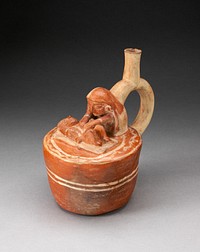 Handle Spout Vessel with Healer or Midwife Touching a Reclining Figure by Moche