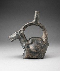 Stirrup Spout Vessel in Form of Llama with Figure on its Back by Moche