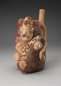 Handle Spouted Vessel with Composite Relief with Human Head, Puma, and Serpent by Moche