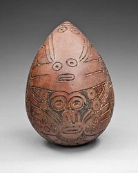 Gourd with Rattle Incised with Costumed Ritual Perfomer by Nazca