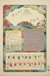 Title page for the series "Thirty-six Views of Mount Fuji (Meisho sanjurokkei)" by Utagawa Hiroshige