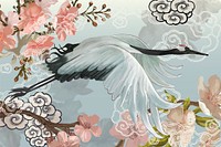Flying elegant white Japanese crane
