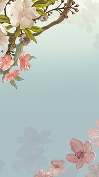 Japanese sakura aesthetic phone wallpaper, traditional flower border background