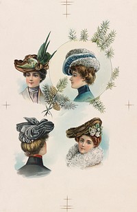 Four portraits of women in hats on one sheet