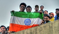Indian fans share a smile and a wave. Tough, lads, you're going to lose.