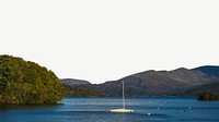 Sailboat & lake, border background   psd