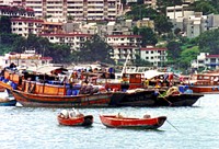Historical Hong Kong: Saikung harbour, Tanka houseboats.