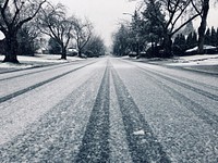 Winter frosted road, freezing snow.