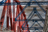 City river bridge, metal construction.