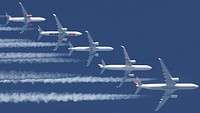 Five planes from five different Airlines.Boeing 737-804 PH-CDF Corendon Airlines - Amsterdam to Zakynthos (40400 ft.)Boeing 737-8K2 PH-HZL Transavia - Eindhoven to Athens (38300 ft.)Embraer E190LR D-AECH Lufthansa - Frankfurt to Pula (37400 ft.)Airbus A321-231 OH-LZH Finnair - Frankfurt to Heraklion (35200 ft.)Airbus A330-343 TC-JNR Turkish Airlines - Frankfurt to Istanbul (41300 ft.)30 JUNE 2023 - BANGKOK, THAILAND