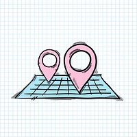 Location pin icon drawing, navigation illustration