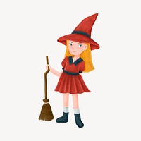 Girl in witch costume, Halloween collage element psd