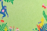 Monkey botanical green background, animal illustration