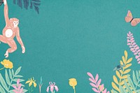 Monkey botanical border background, animal illustration