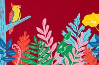 Jungle wildlife red background, animal illustration