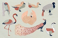 Aesthetic birds illustration collage element set psd