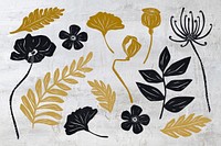 Aesthetic botanical illustration collage element set psd