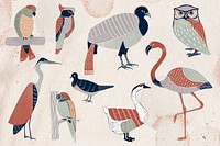 Wild birds illustration collage element set psd