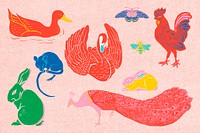 Colorful wild animals illustration clipart set psd