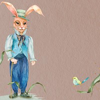 Male rabbit character background, watercolor illustration