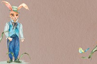 Vintage rabbit character watercolor background