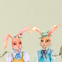 Easter bunny characters watercolor illustration