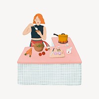 Woman cooking in kitchen illustration vector