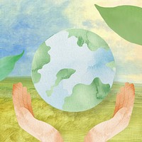 Eco friendly hands supporting globe watercolor illustration