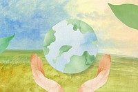 Save the world background, supporting hands & globe watercolor illustration