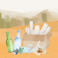 Trash & environment, watercolor illustration
