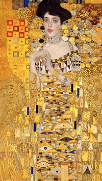 Adele Bloch-Bauer phone wallpaper, Gustav Klimt background. Remixed by rawpixel.