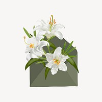 Aesthetic lily & envelope collage element psd