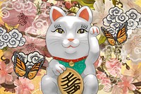 Japanese waving cat background, Maneki Neko figure