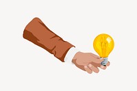 Hand holding light bulb vector illustration collage element 