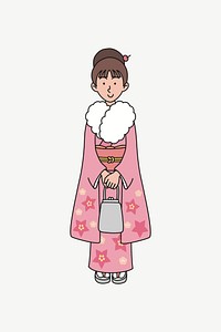 Woman in furisode, traditional winter yukaya clipart illustration psd. Free public domain CC0 image.